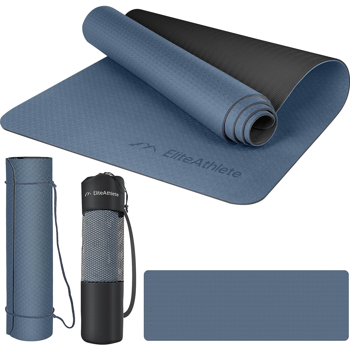 Fitness und Yogamatte mit Zubehör, Schwarz-Dunkelblau