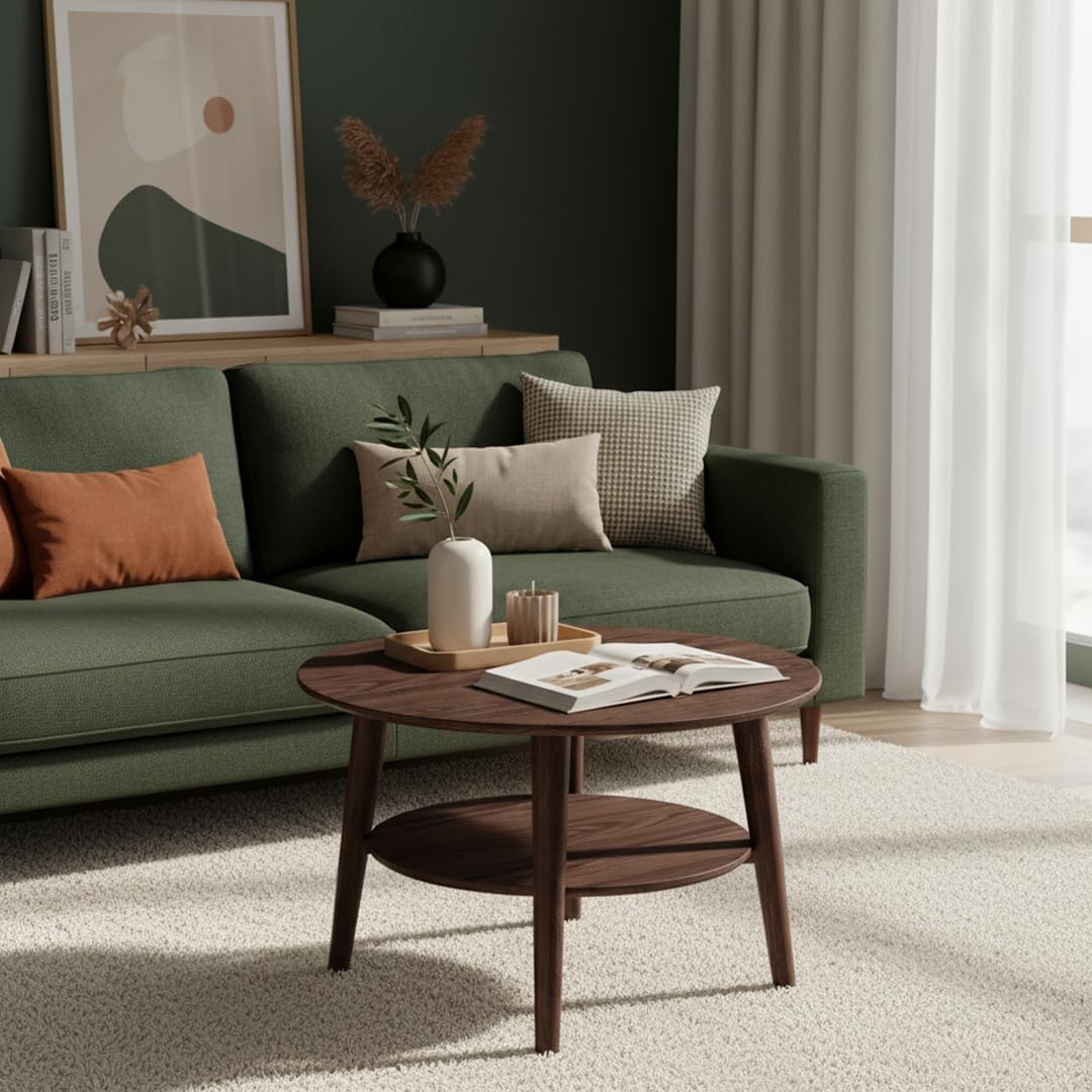 Runder Massivholz-Couchtisch, Braun rund