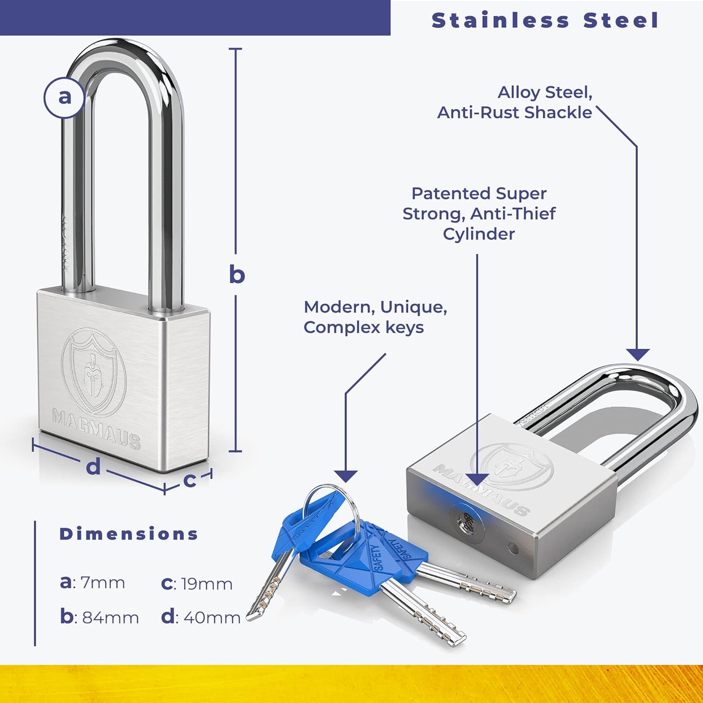 Vorhängeschloss für den Aussenbereich, 40 mm - Long Shackle