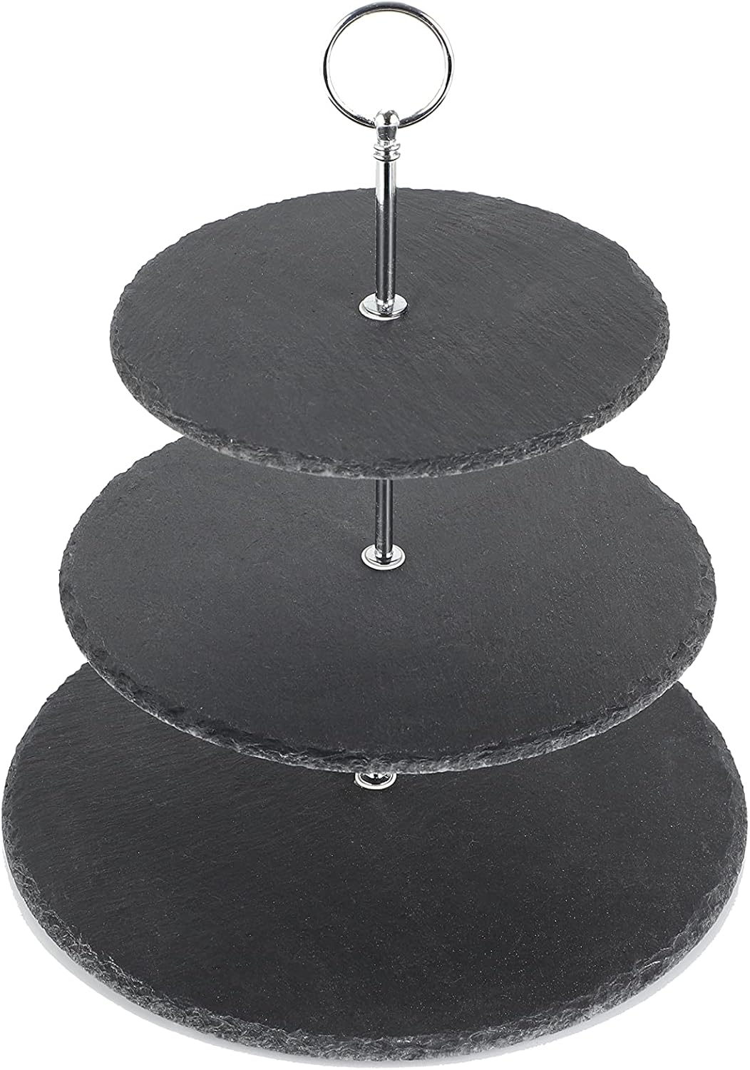 3-stöckige Etagere aus Naturschiefer mit Metallgriff, Silber-Edition, 3-Stöckig Silber-edition