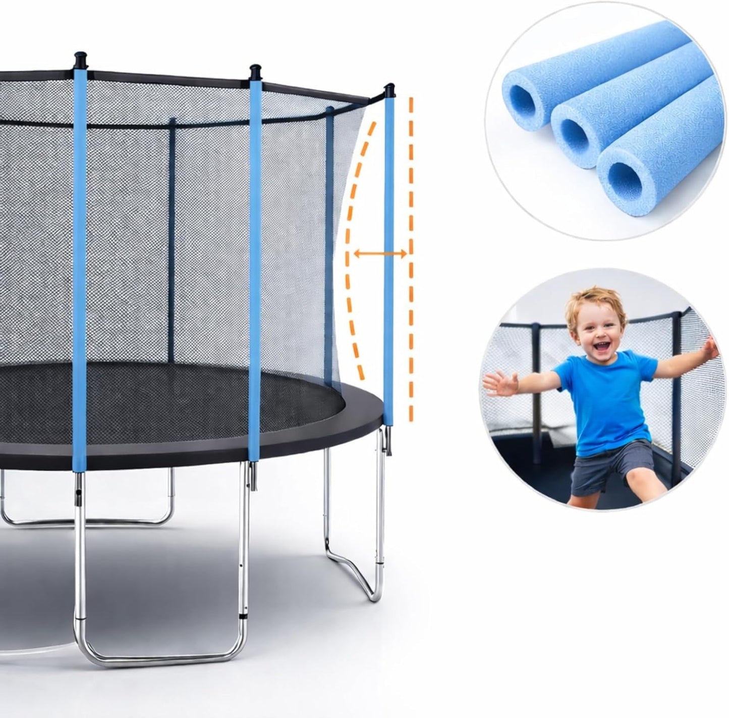 6er-Set Trampolin-Stangenschutz, Blau mit Stangen Kappen
