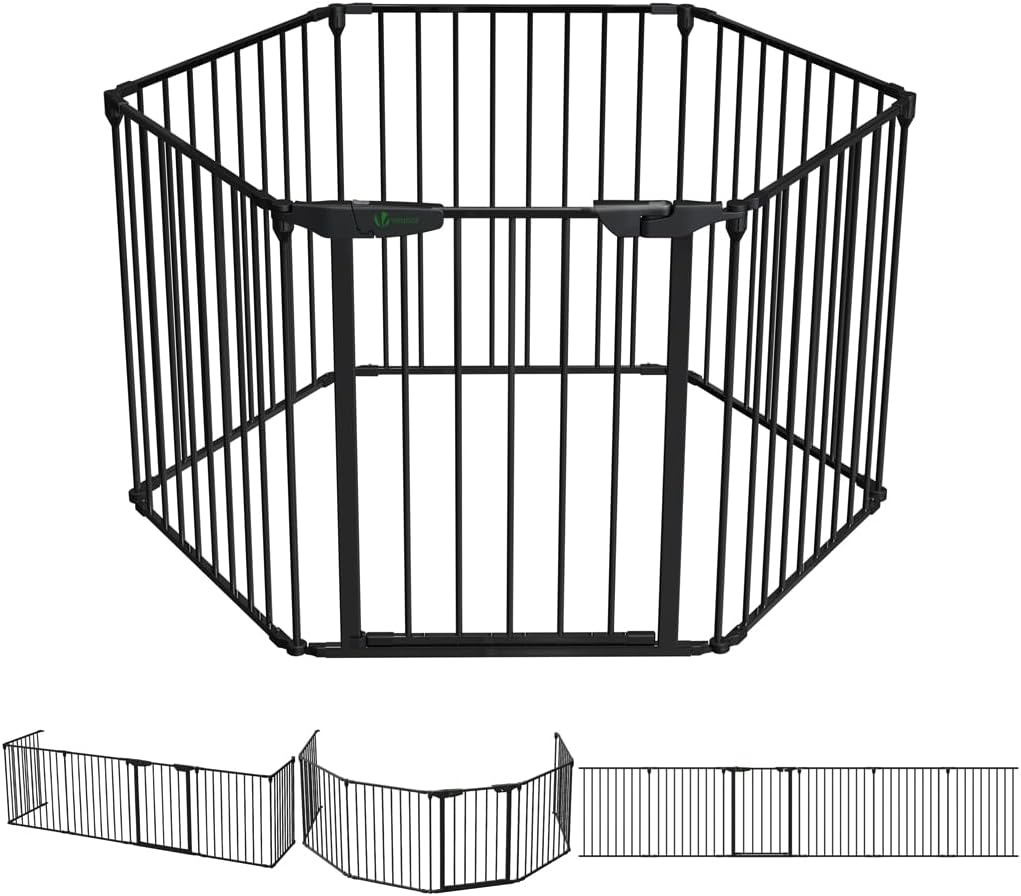 Kaminschutzgitter mit Tür, 6 Elemente, 375 cm, 375cm geschlossen schwarz