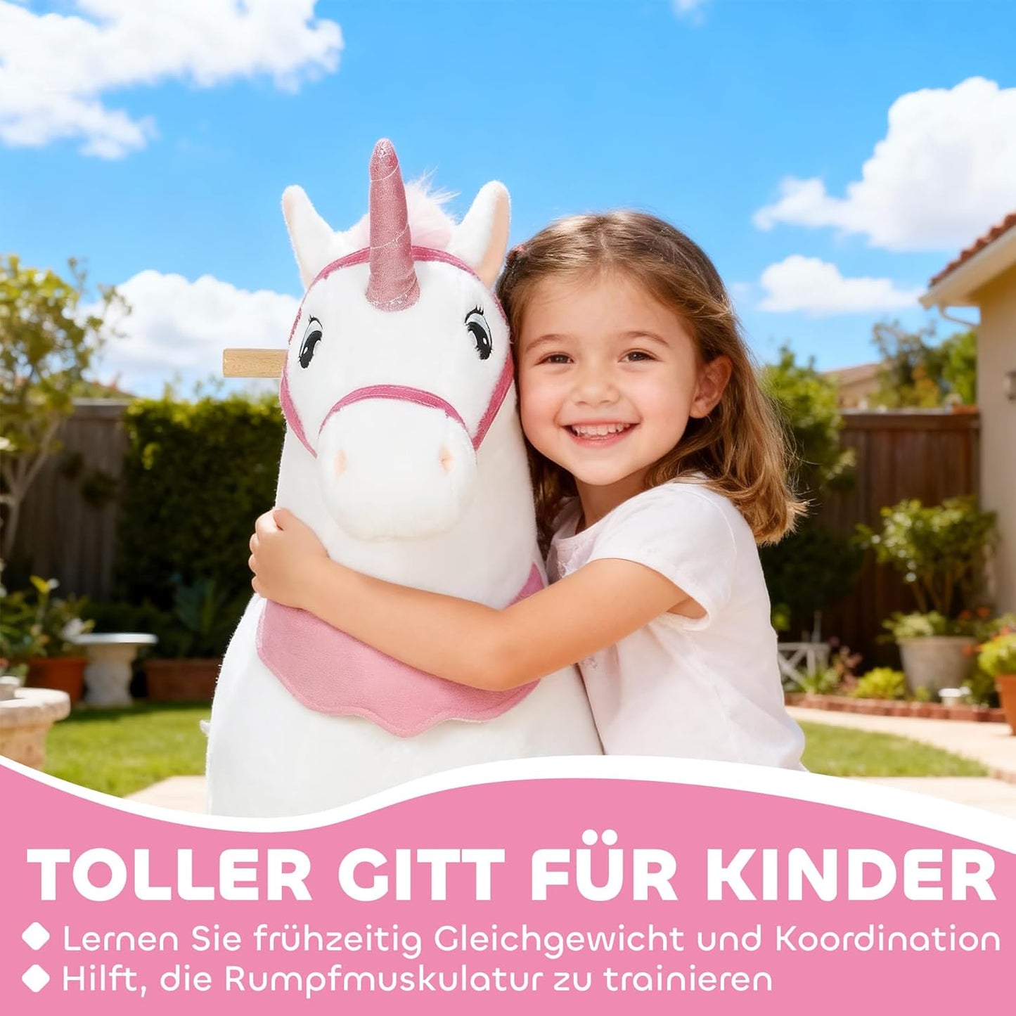 Reitpferd auf Rollen im Einhorn-Design für Kinder