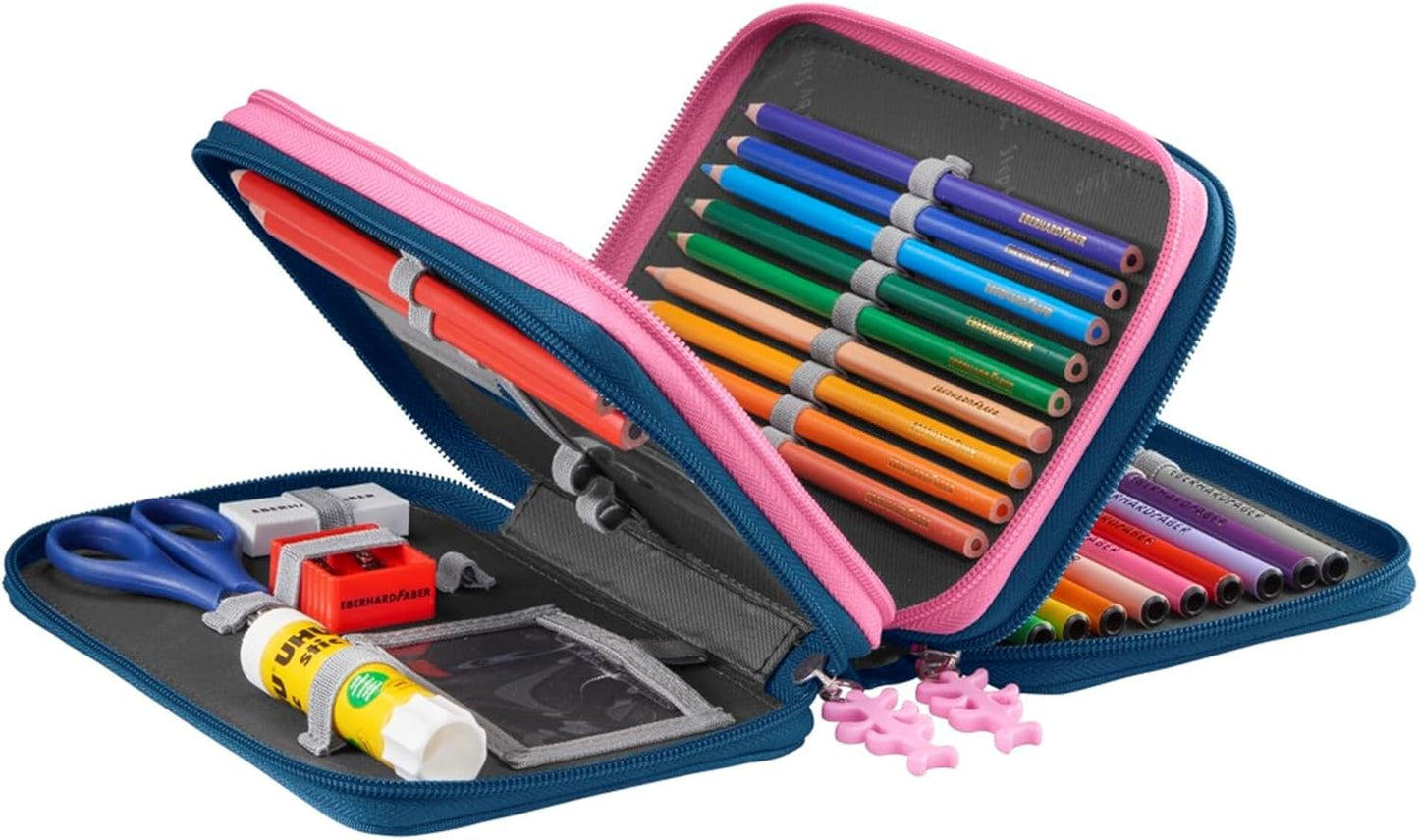 Ranzen-Zubehör XXL-Mäppchen, 43-teilig, Horse Lima - Blau-rosa
