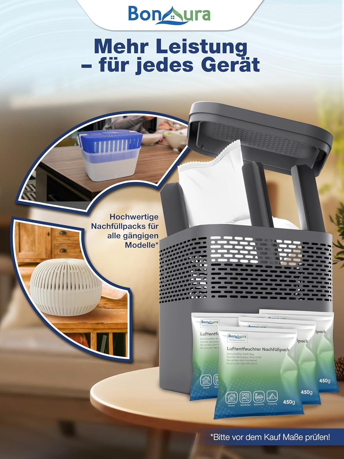 Luftentfeuchter Granulat Nachfüllpack, 4x 450g, 4 X Granulat Nachfüllpack