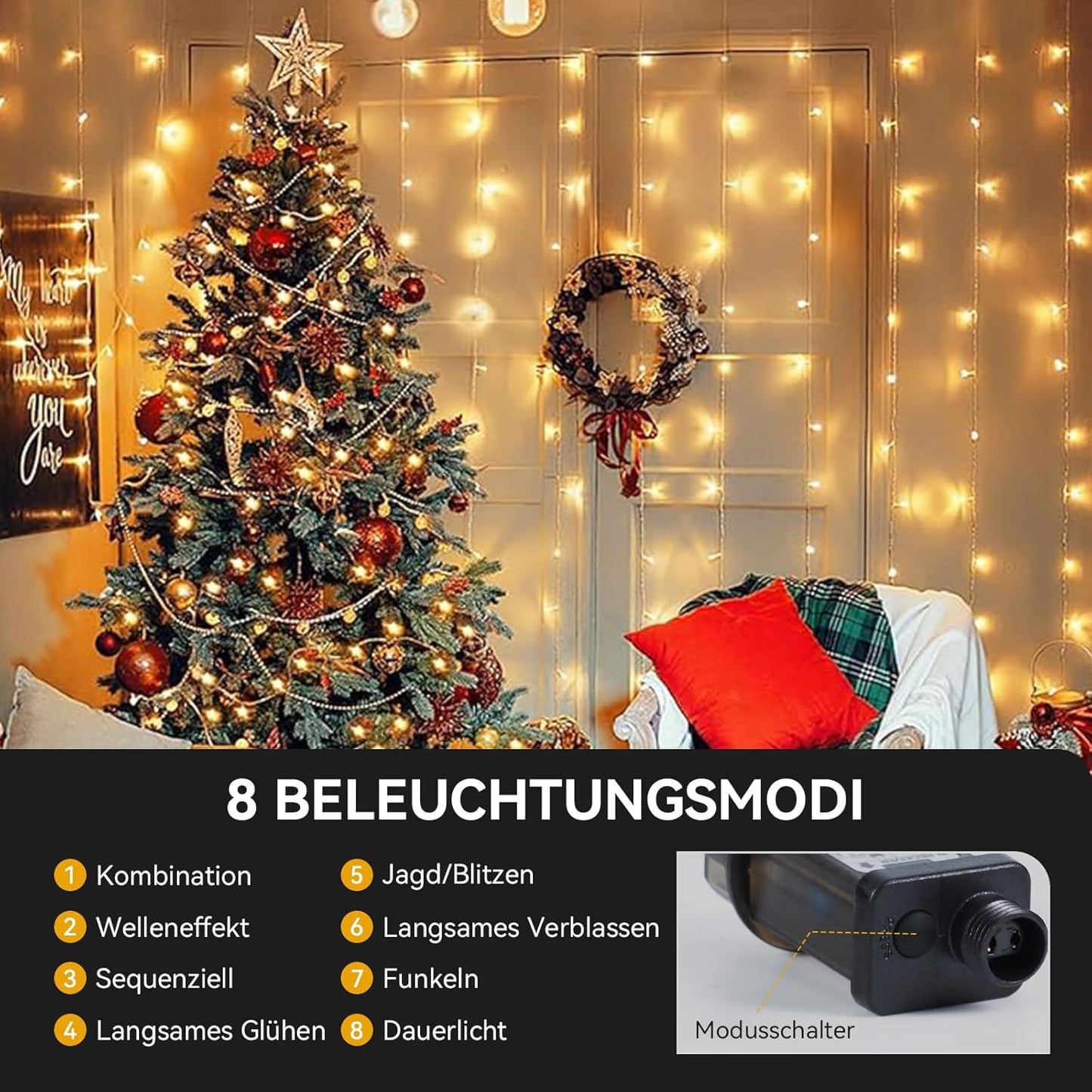 Lichterkette mit Timer, Warmweiss(transparent) / 10M/100LED