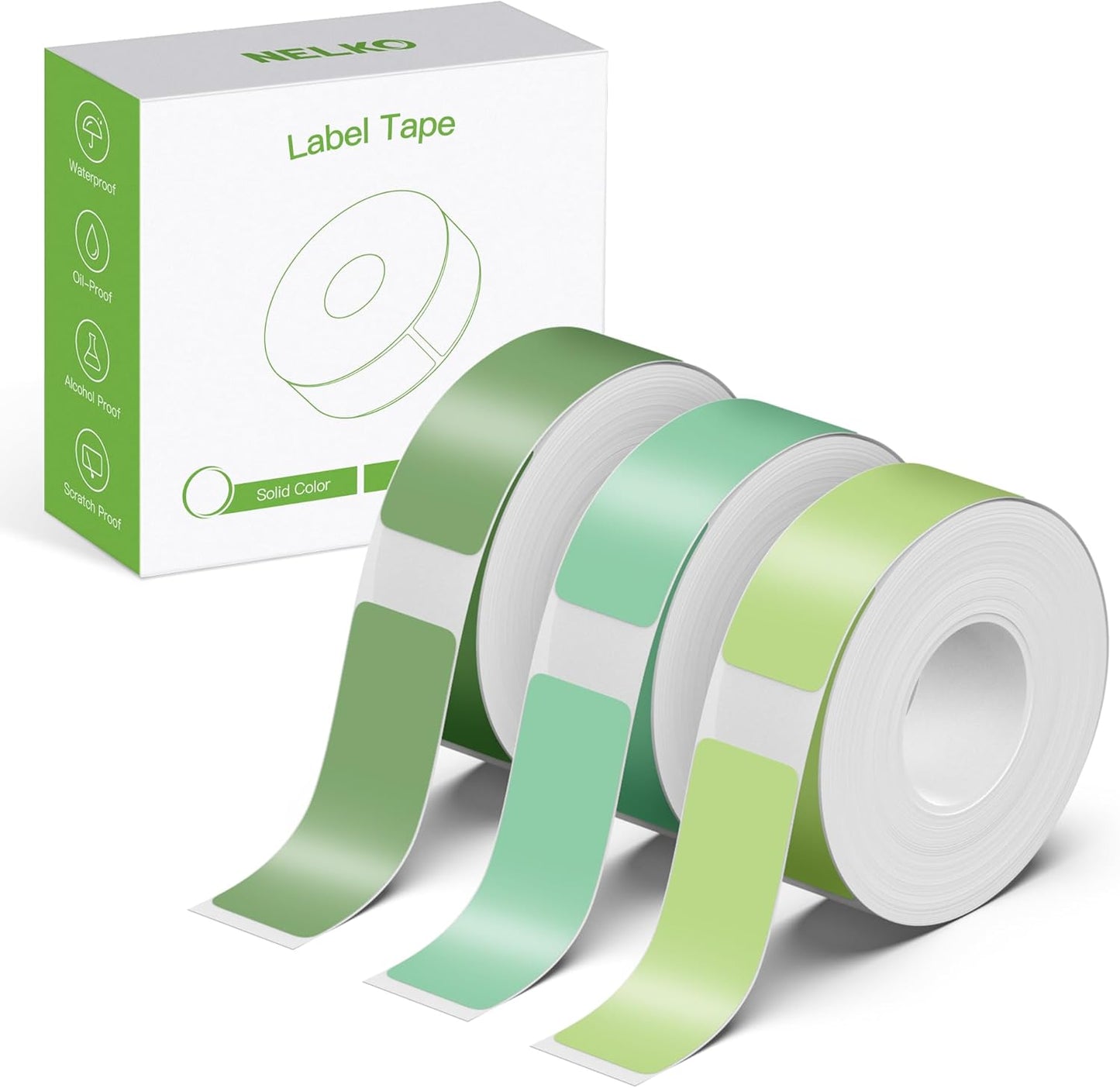Laminierte Etikettenaufkleber P21, 0.55"x1.57"(14mmx40mm)-3 Rolls / Hellgrün/Grün/Dunkelgrün