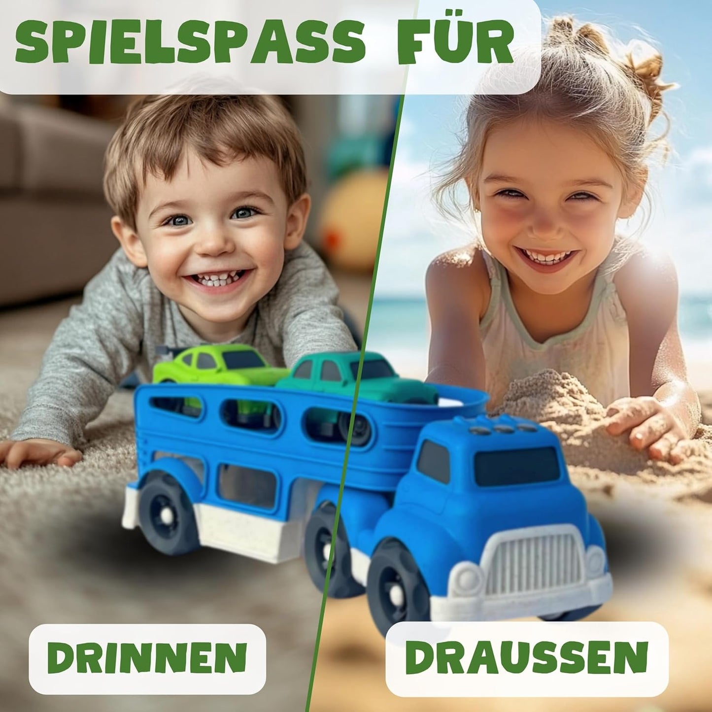 Autotransporter mit 2 Autos, Autotransporter Blau