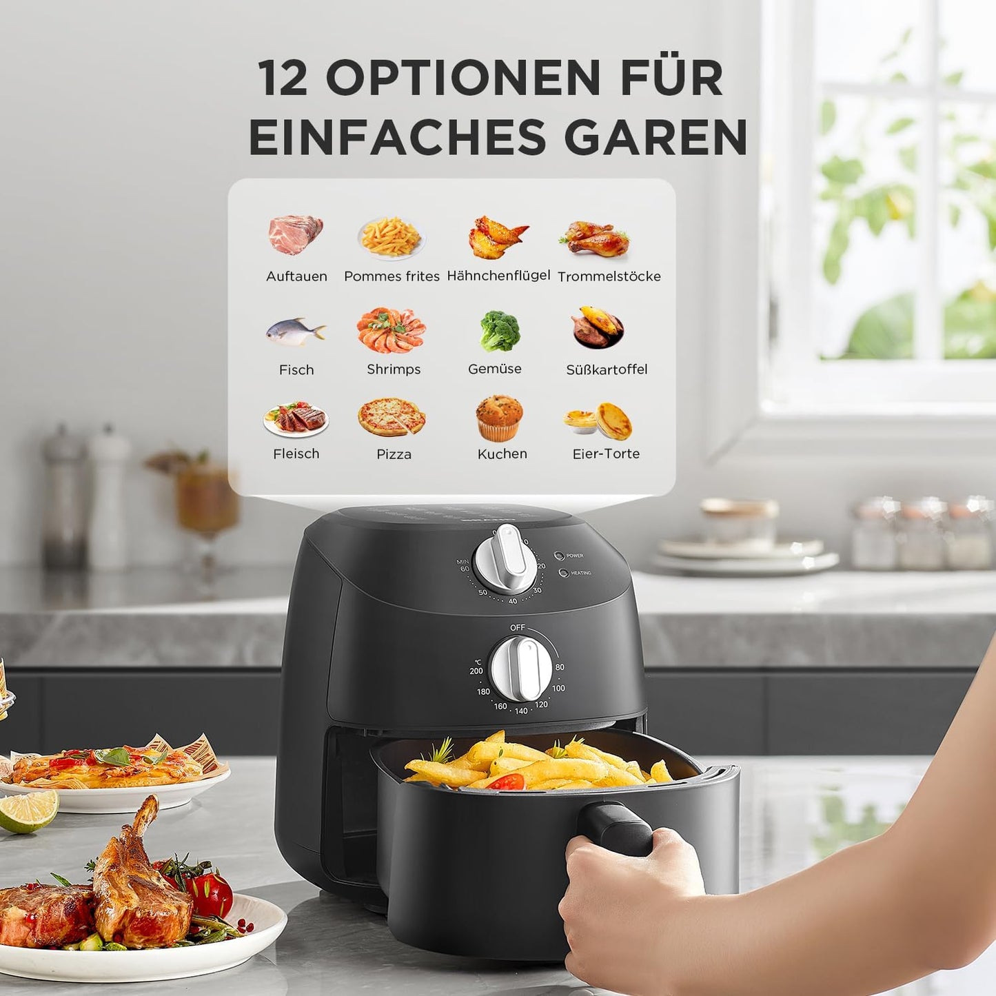 Heissluftfritteuse 2L, 2L Schwarz