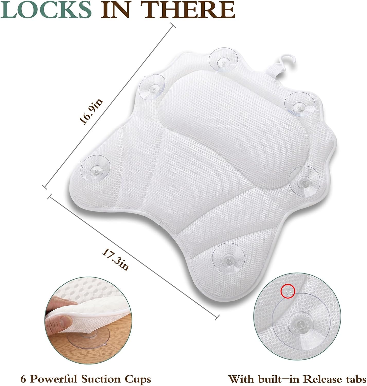 Ergonomisches Badewannenkissen mit Saugnäpfen, 42*44