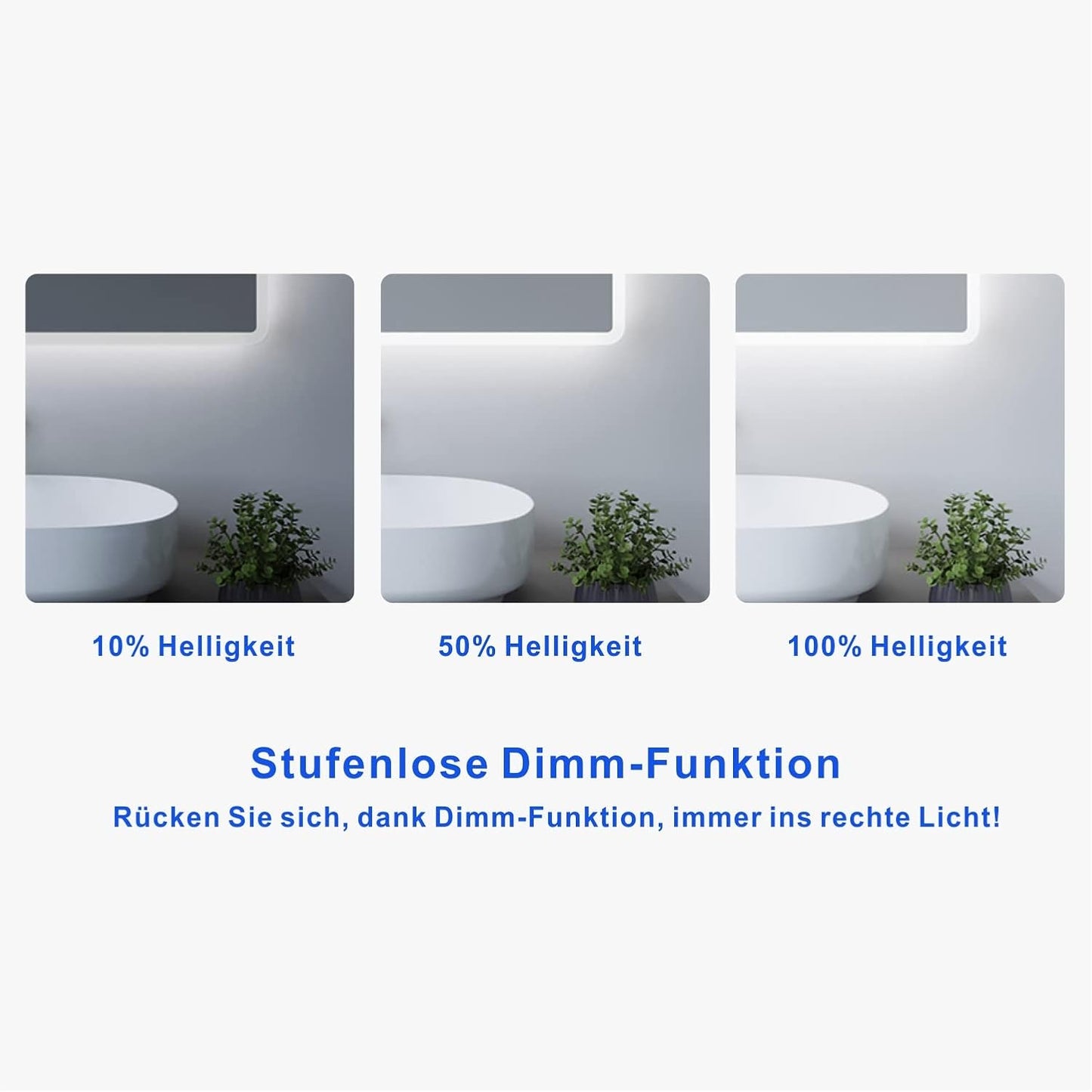 LED Badspiegel Boras-Serie mit Beleuchtung, 70x50cm, dimmbar, Touchschalter, Boras-serie 70x50cm, Kaltweiß, Touch-schalter, Dimmbar