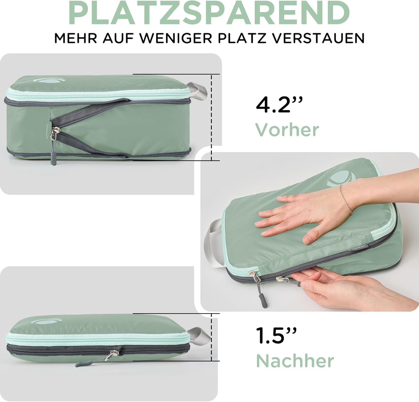 Kompressions-Packwürfel-Set, 6PCS Salbei Grün
