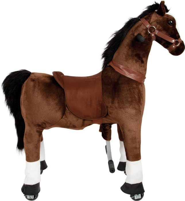 Reitpferd aus Plüsch auf Rollen, Reitpferd