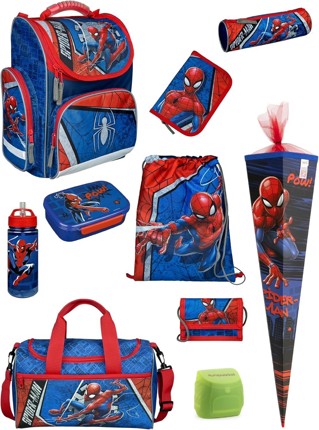10-teiliges Schulranzen-Set Spiderman, Komplett Set mit Schultüte