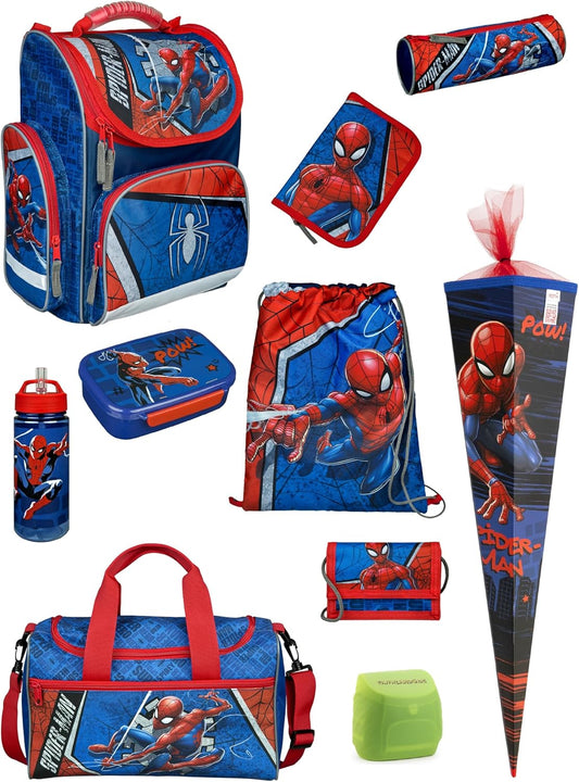 10-teiliges Schulranzen-Set Spiderman, Komplett Set mit Schultüte