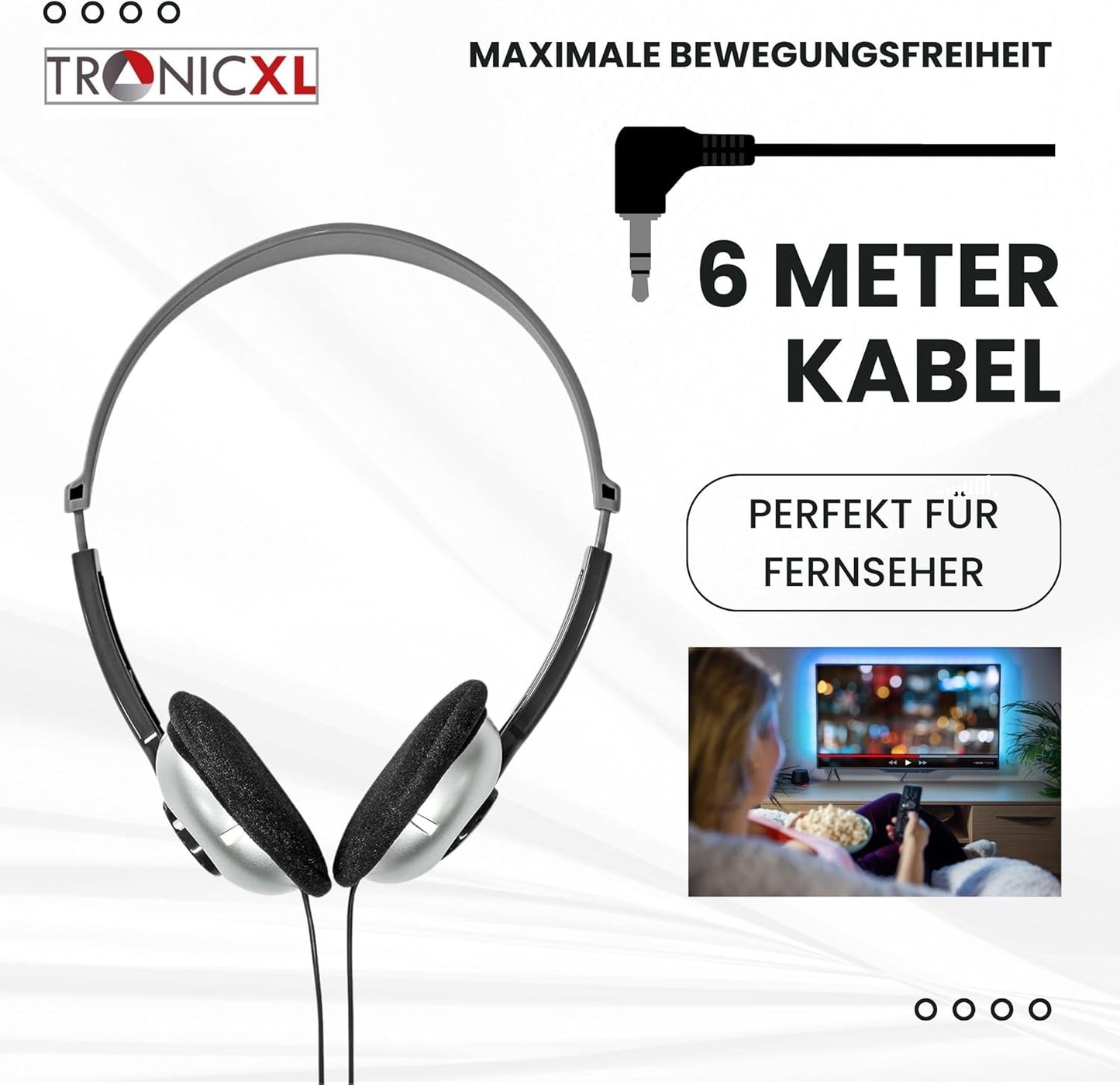 Fernseh-Kopfhörer mit 6m Kabel