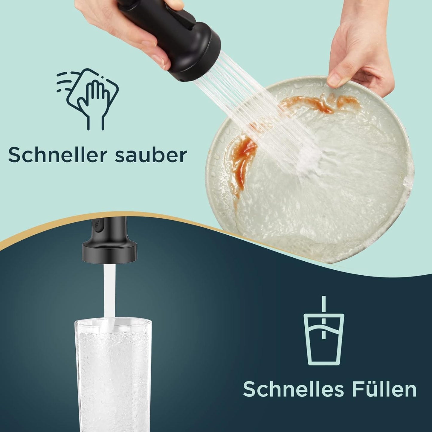 Küchenarmatur mit Brause, Matt-schwarz