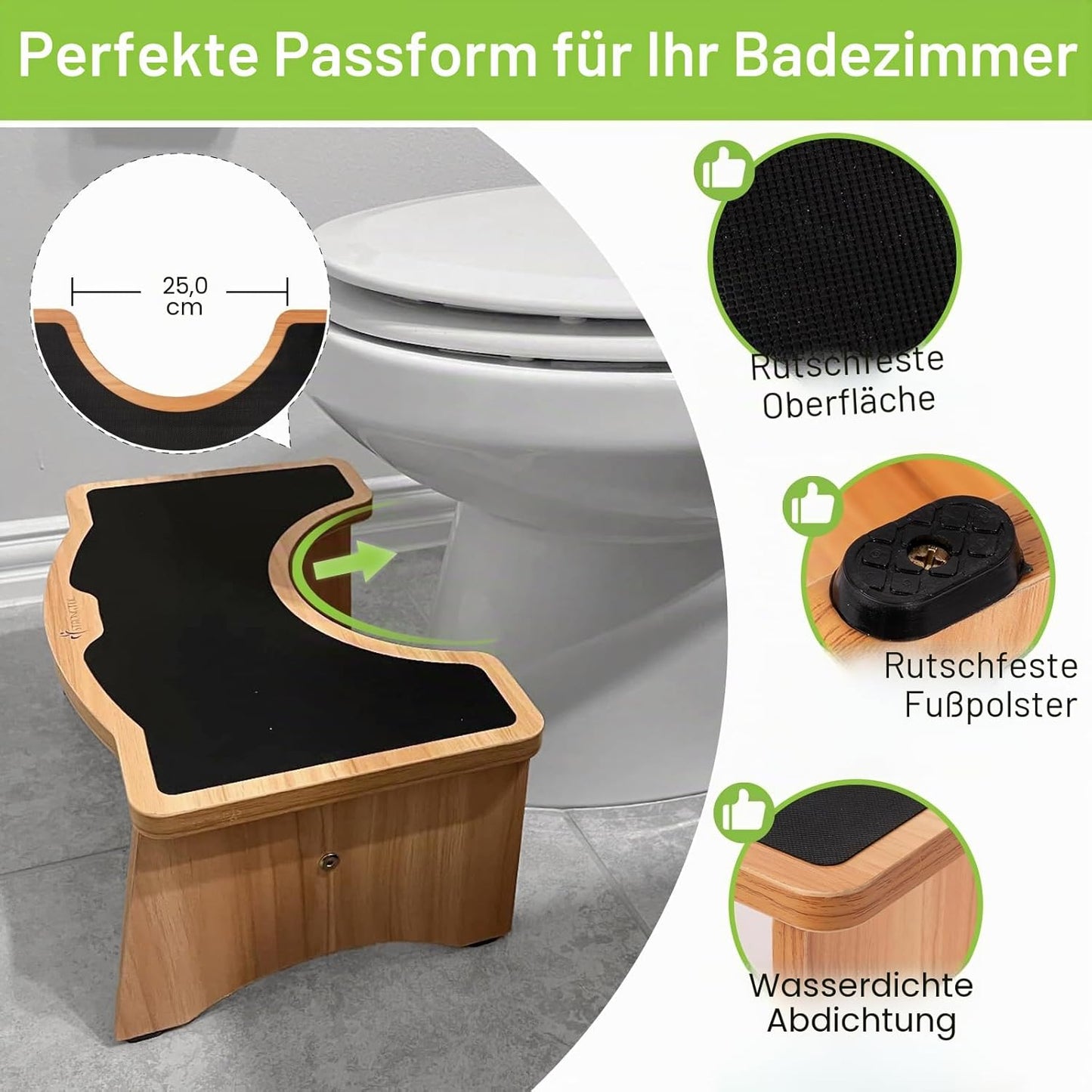 Toilettenhocker mit Antirutsch-Beschichtung, Braun