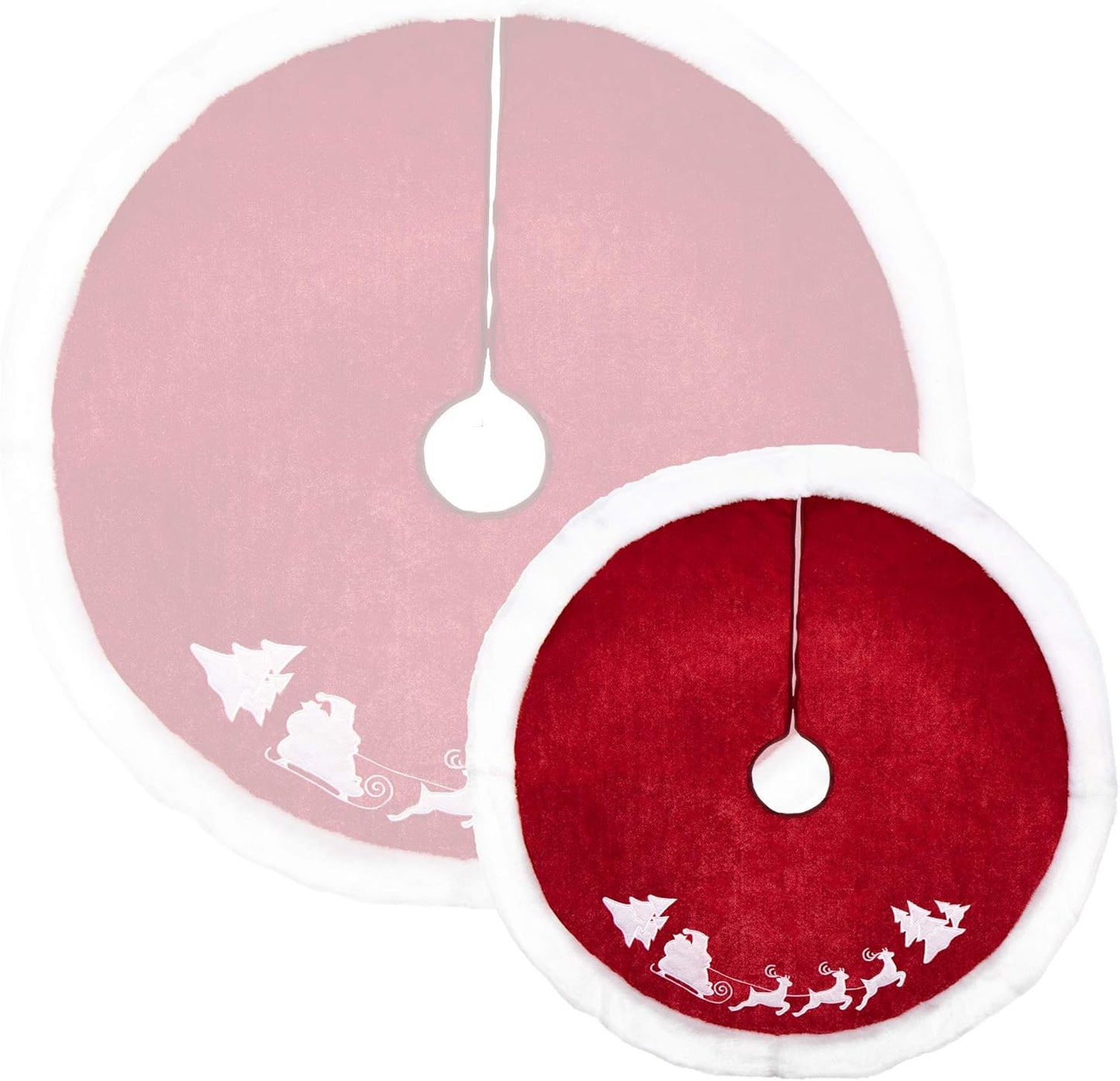Weihnachtsbaumdecke mit Weihnachtsschlitten-Motiv, Ø 100 cm, Schlitten - Rot/Weiss