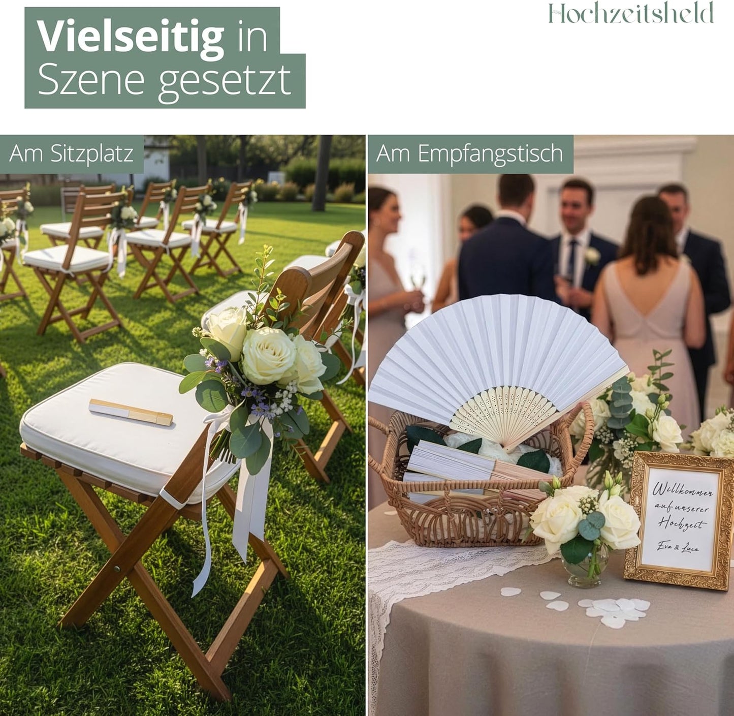 Handfächer-Set für Hochzeiten, 50 Stück, 50 Stück Bambus Handfächer