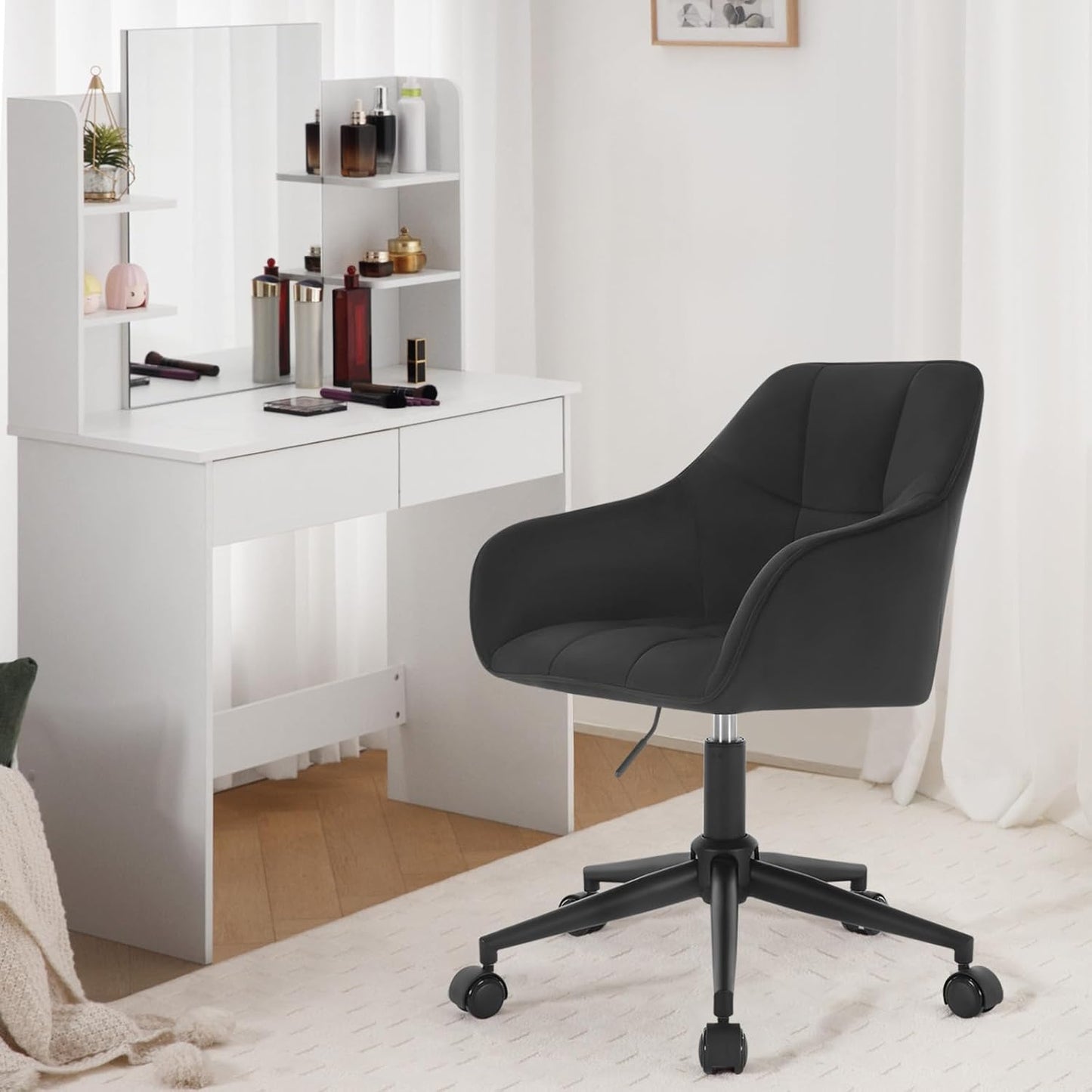 Ergonomischer Schreibtischstuhl bis 150 kg belastbar, Schwarz Samt