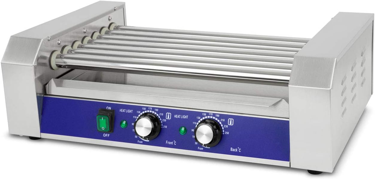 Gastro Hot Dog Maker mit Heizzonen und Glasabdeckung, 7 Walzen