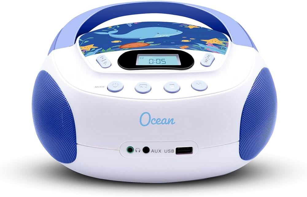 CD Player für Kinder mit Lautsprechern und USB, blau / weiß
