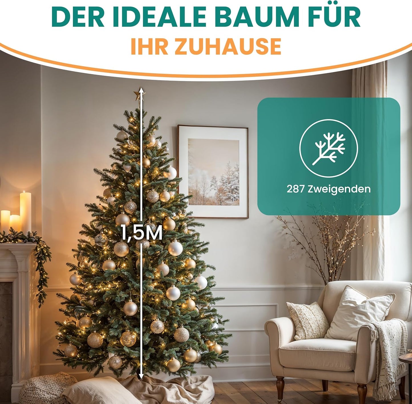 Künstlicher Weihnachtsbaum Fichte, 150 cm, Ohne Led