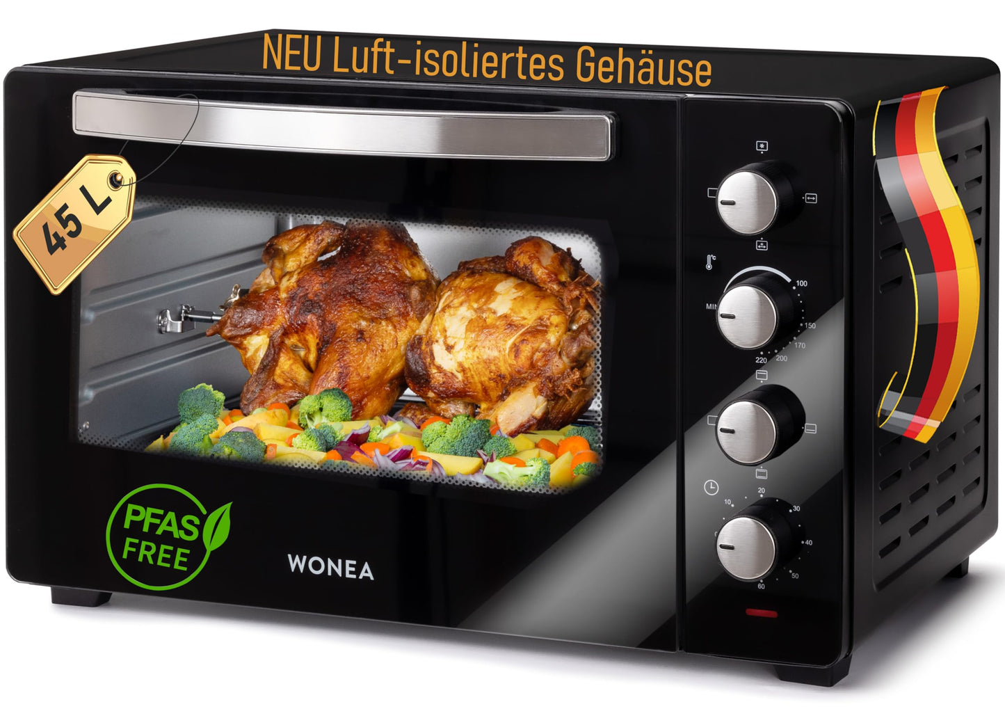 Minibackofen 70450 mit Umluft, Drehspiess und Krümelblech
