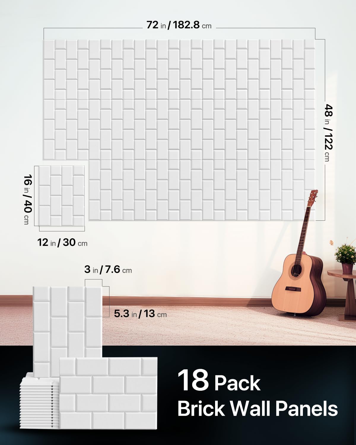 Rechteckiges Akustikplatten Set, 18 Stück Weiß