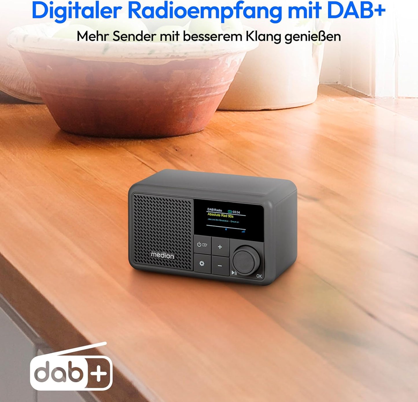 Tragbares Mini DAB+ Radio mit Bluetooth, grau