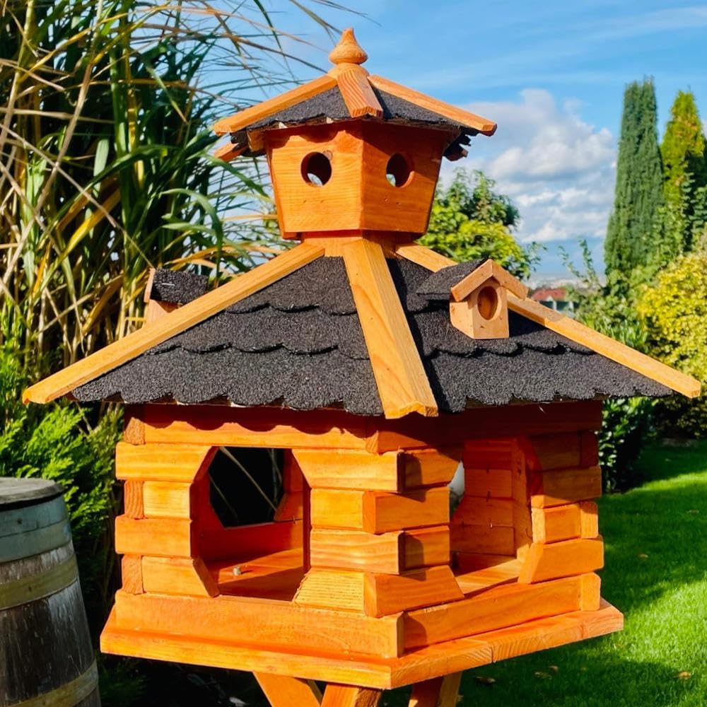 Sechseck Vogelhaus aus Holz wetterfest XXL, Grösse XXL ohne Ständer Schwarz - Braun