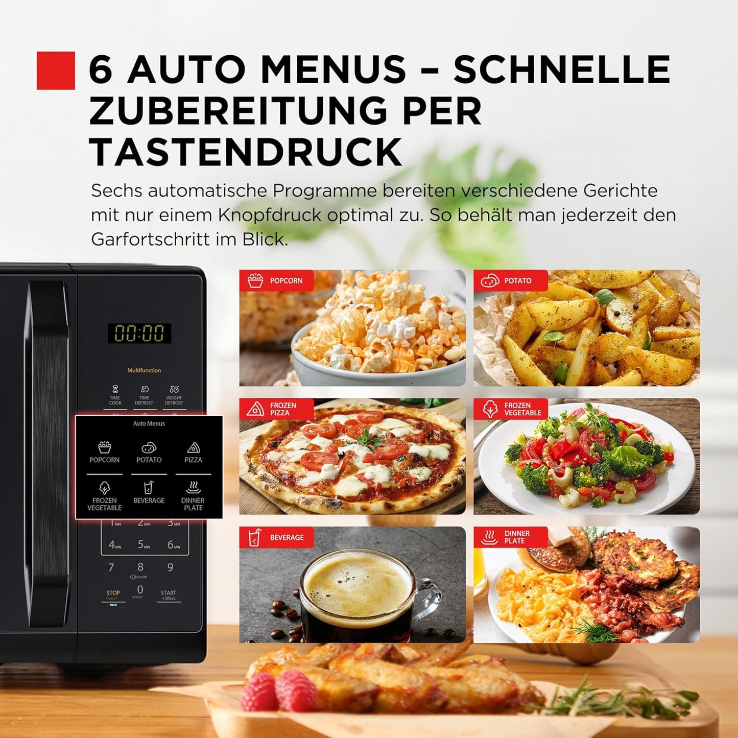 Mikrowelle mit Automatikprogrammen, 20L Solo Digitaler Spiegel
