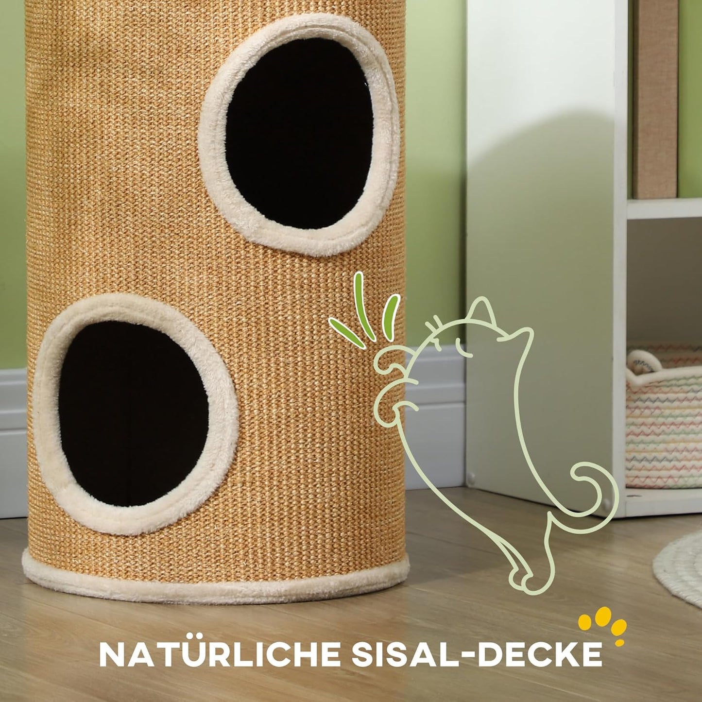 Zweistöckige Katzenkratztonne mit Plüschrand