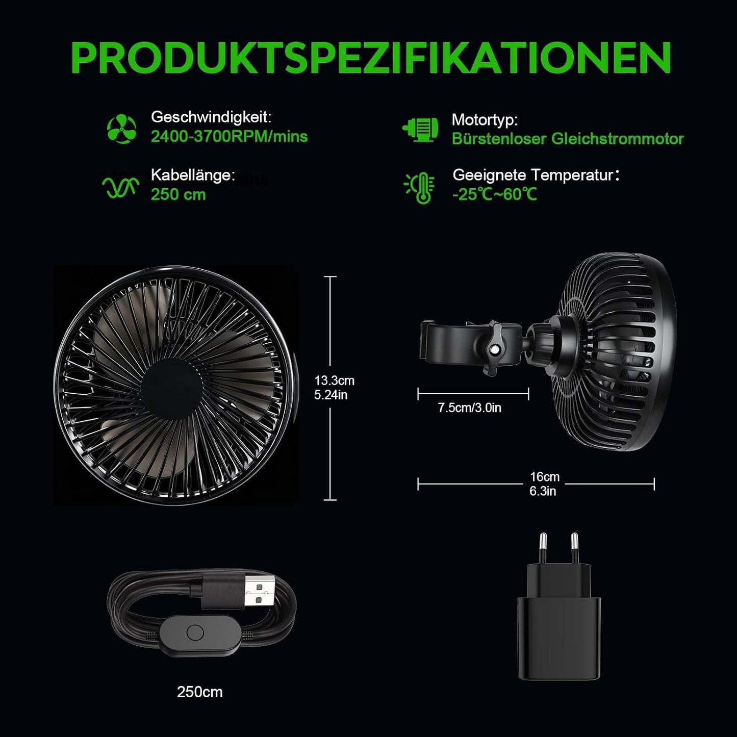 USB-Ventilator mit Clip für Pflanzenzelt, 2 Stück