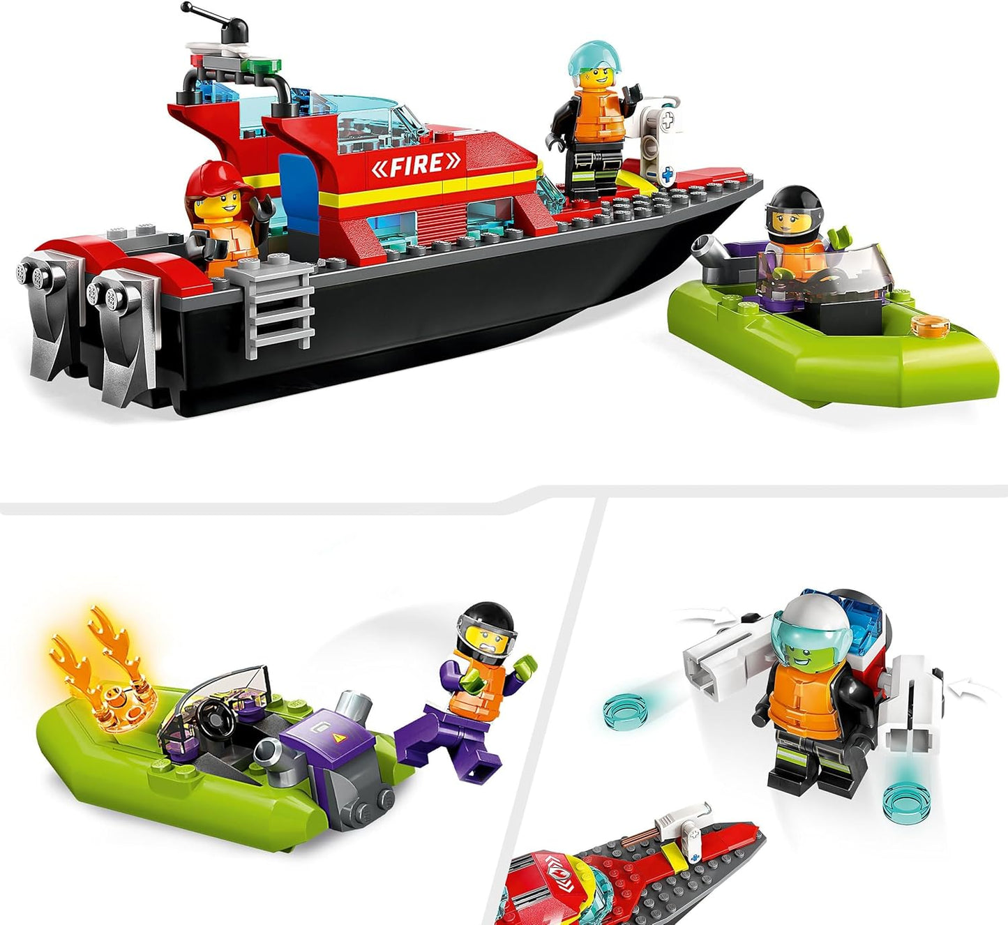 Feuerwehrboot-Spielset mit Rennboot und Minifiguren