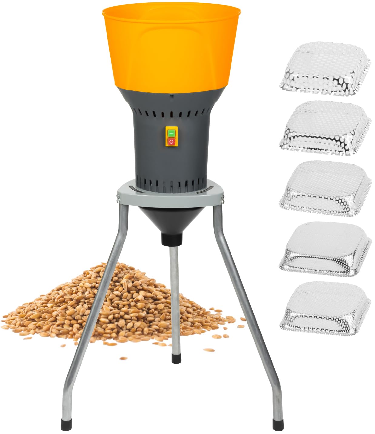 Elektrische Getreidemühle 1300W mit 5 Sieben, mit Standfuss