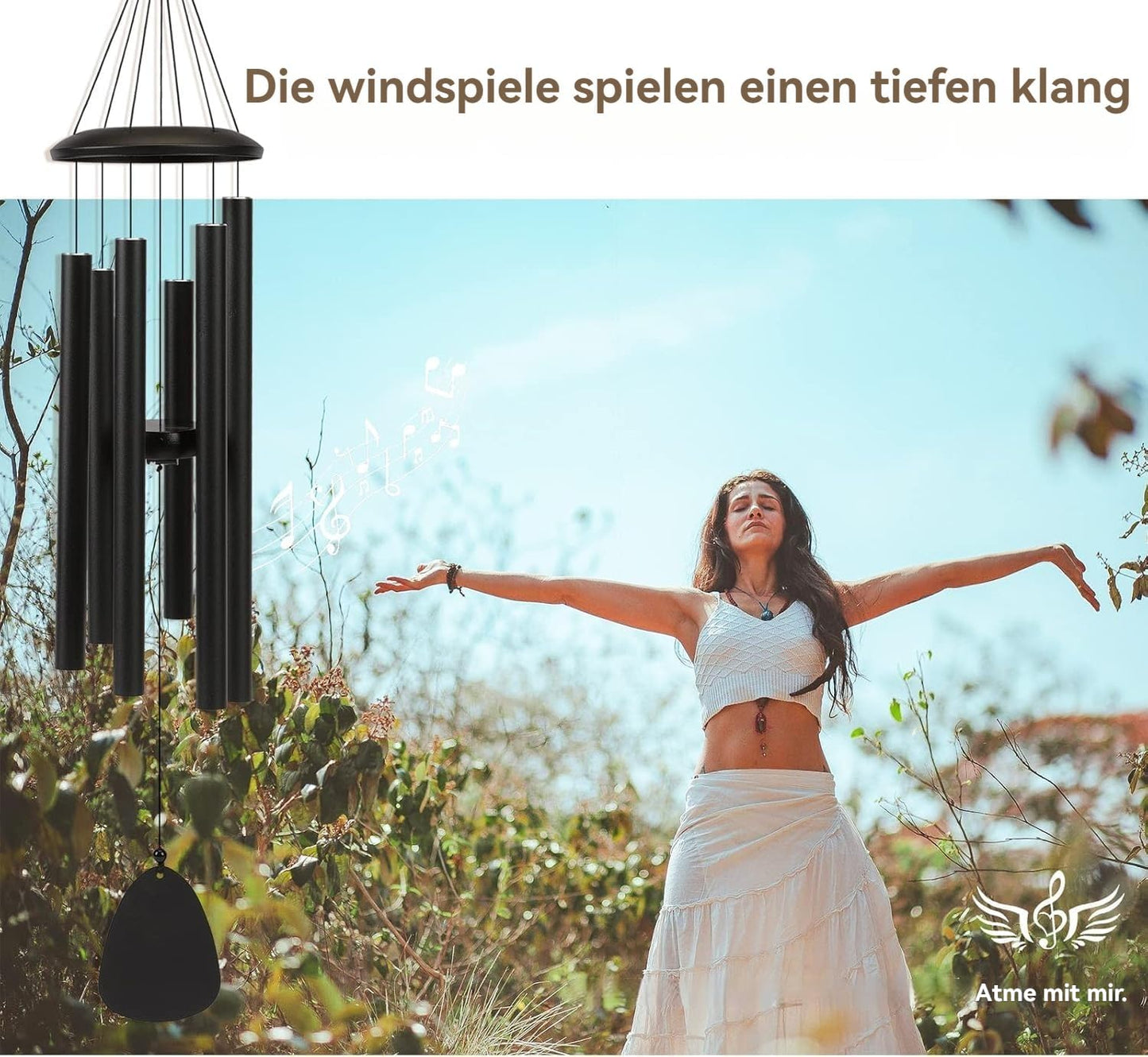 Windspiel mit 6 Röhren, 32" Schwarz