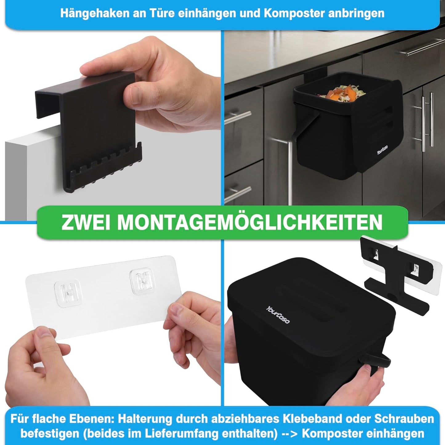 Biomülleimer mit Sieb, Schwarz