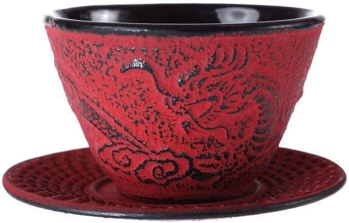 Chinesisches Drachen-Teeservice aus Gusseisen, Roter Drache