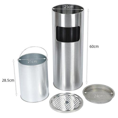 Edelstahl-Mülleimer mit Aschenbecheraufsatz, 25 X 25 X 60 Cm – Silber (1 Stück)