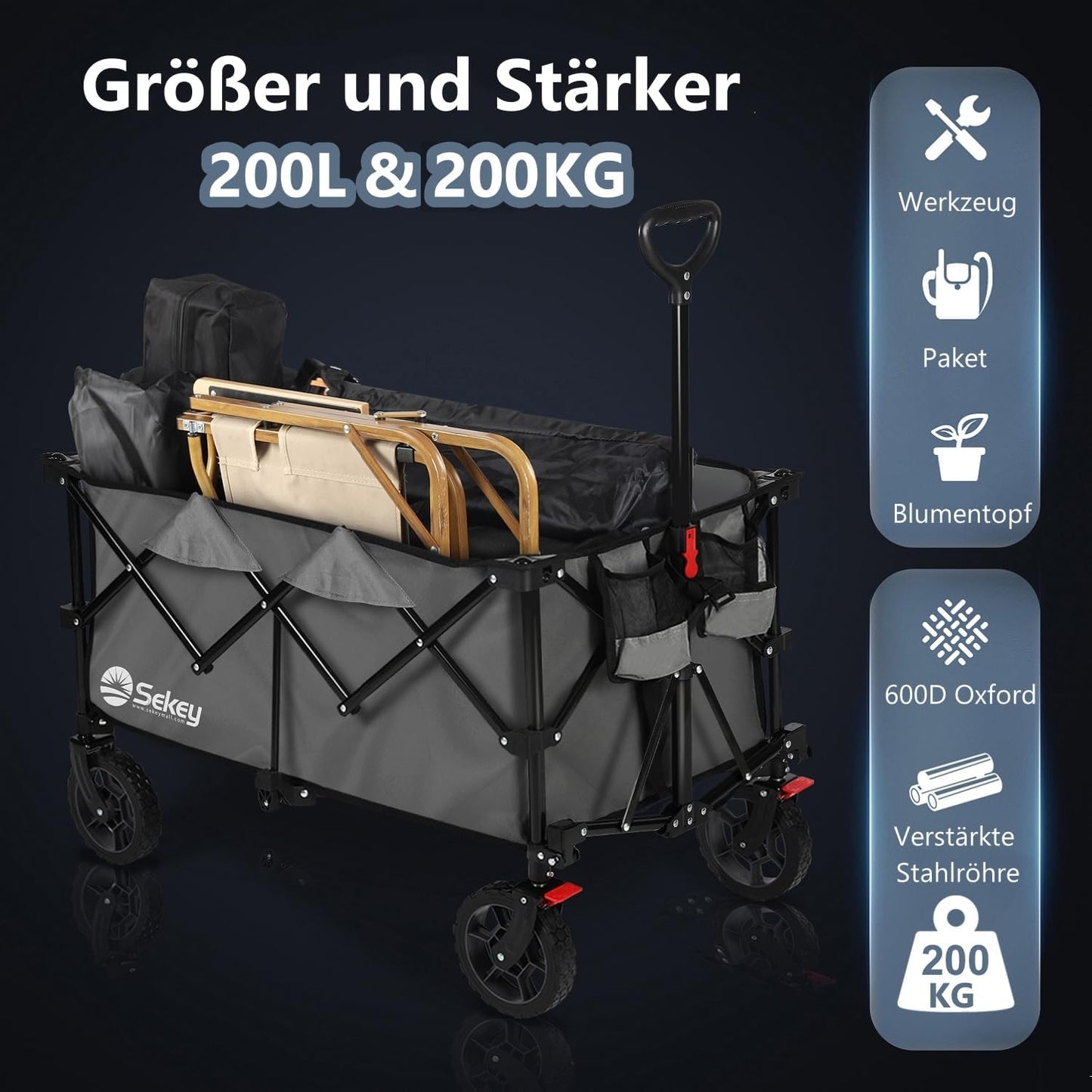 Faltbarer Geländebollerwagen FW29, Anthrazit 200L