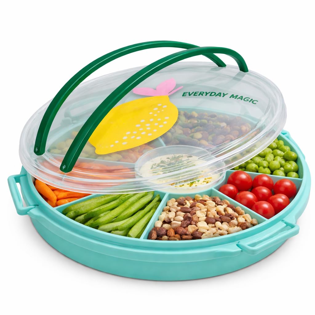 Snackbox mit Fächern und Deckel (Rund), Zitrone