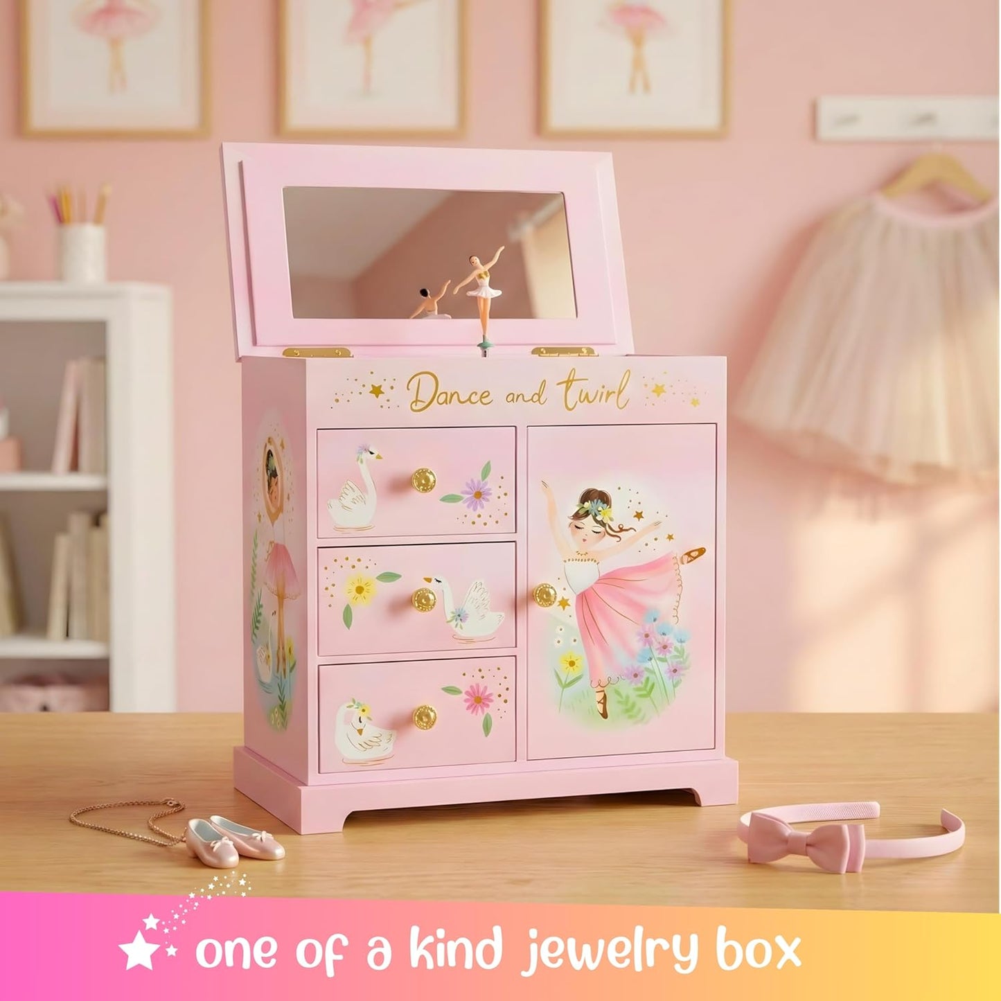 Musikbox mit 3 Schubladen & Ballerina-Figur, Wirbelnde Ballerina