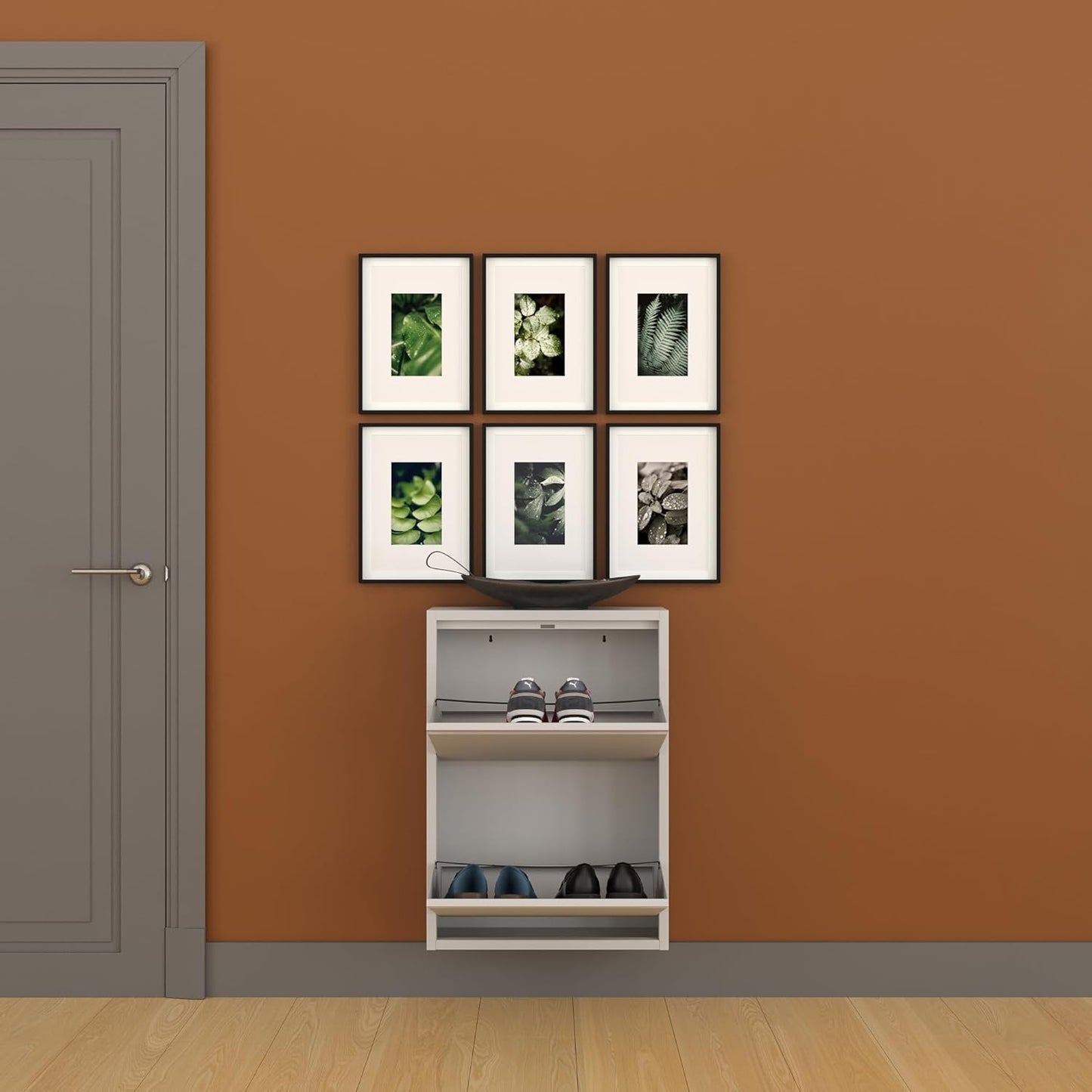 Schuhschrank mit Magnetklappen, 2 Klappen Grau