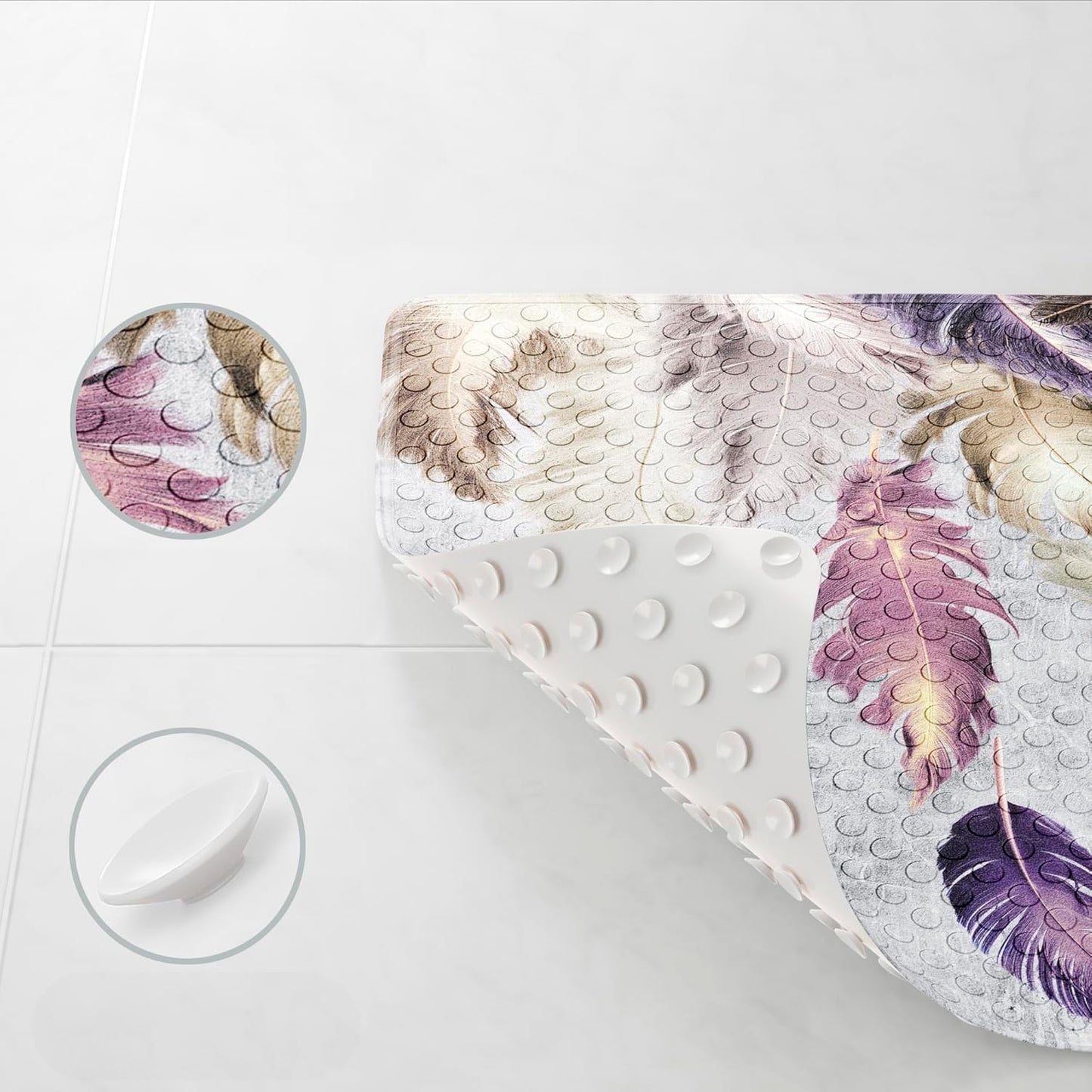 Rutschfeste Badematte für Dusche & Badewanne (53x53 cm), Federn
