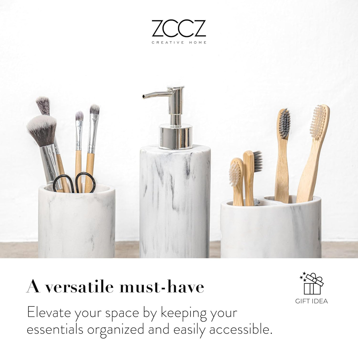 4-teiliges Badezimmer-Organizer-Set in Marmor-Optik, Weisser Marmor-effekt