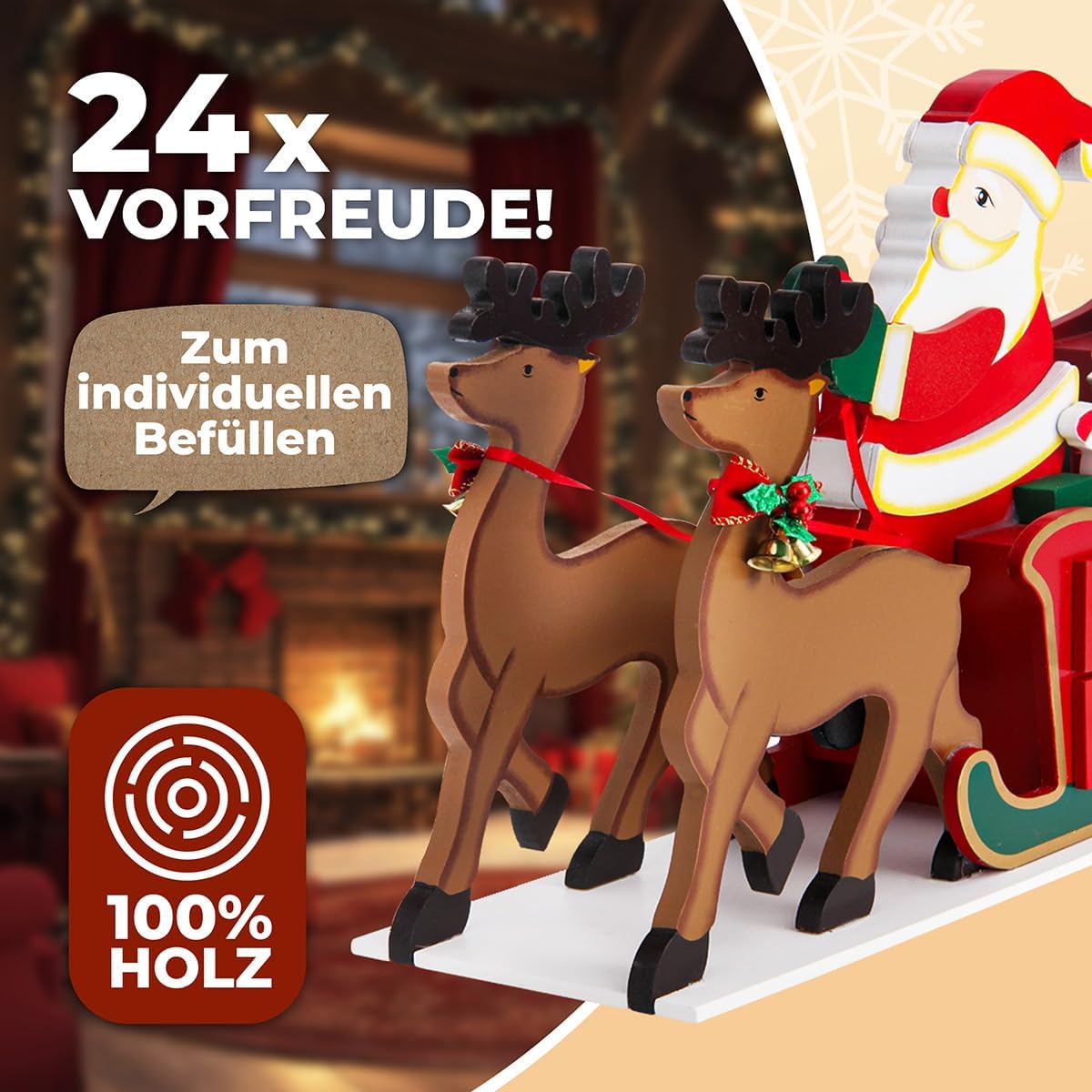 Schlitten, Weihnachtsmann mit Landschaft