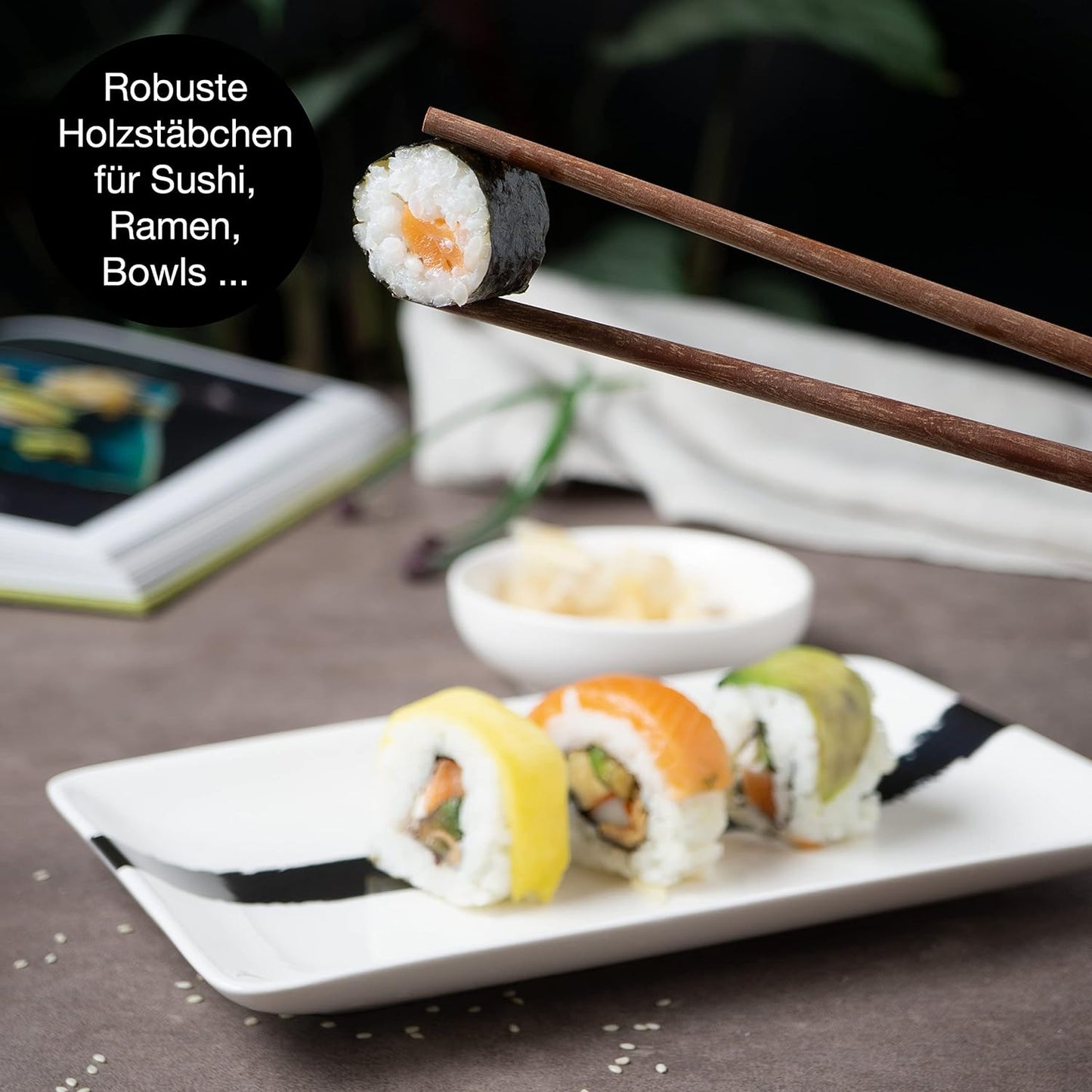 Sushi Geschirr Set, Pinselstrich Schwarz