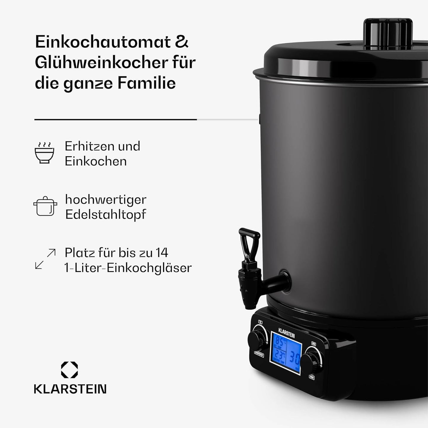 Digitaler Einkochautomat mit Zapfhahn, Matt_schwarz, 27 Liter (digital)